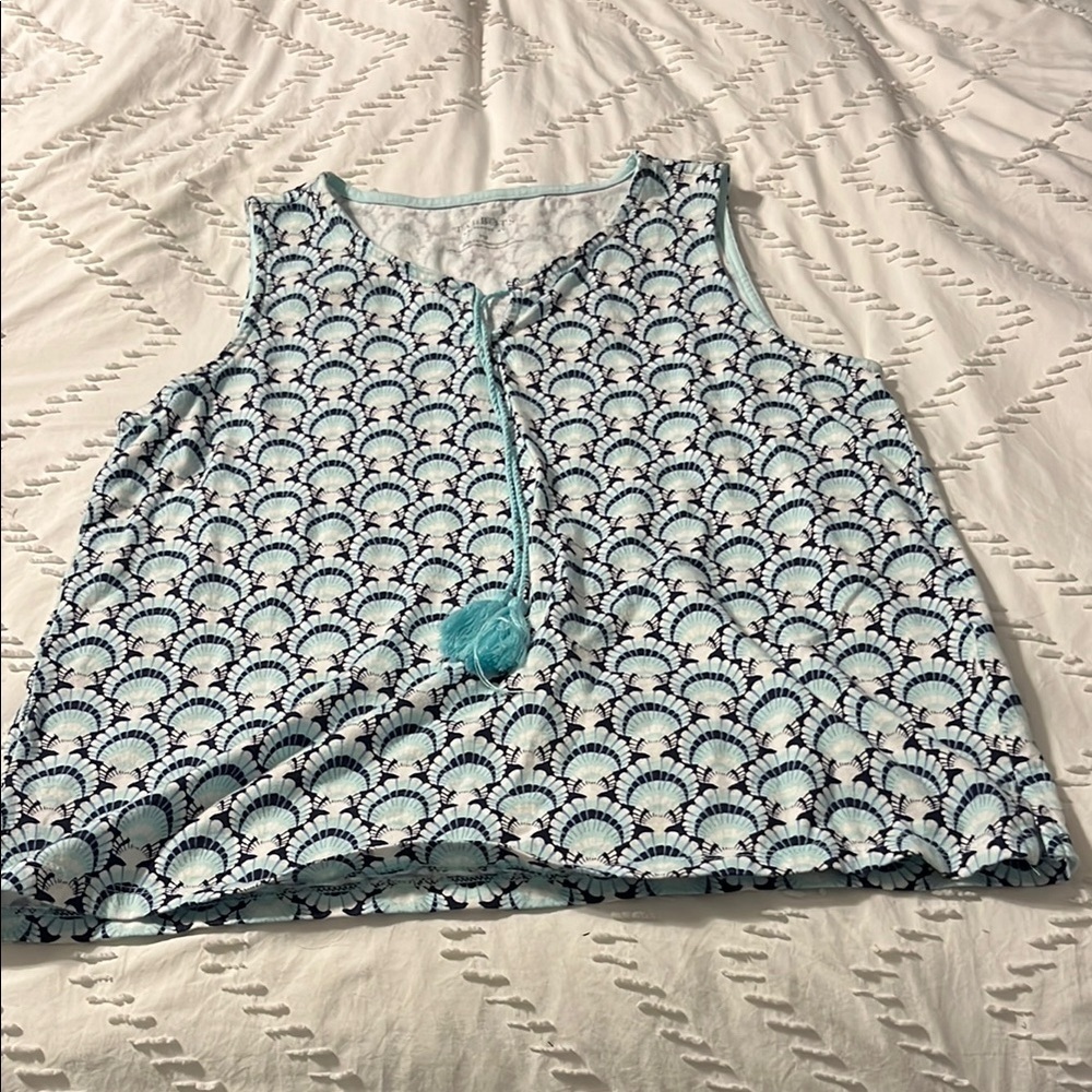 Talbots Blue And White Crop Tie Front Tank Top